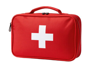 Obraz premium Red first aid kit with white cross on transparent background
