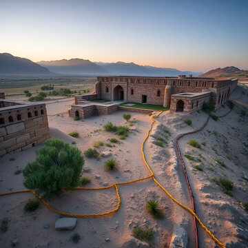 Border between Uzbekistan and Afghanistan at the Old Termez archaeological site in the Al Hakim At-Termizi architectural complex,  Surxondaryo Region of southern Uzbekistan, Central Asia
