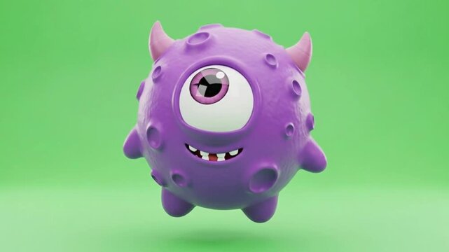 Purple Cyclops Cute Monster Loop Animation Green Screen