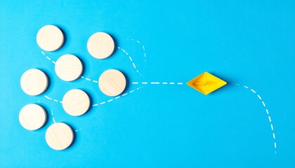 Yellow Diamond Breaking Away from White Circles on Blue Background