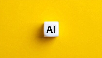 White Cube with AI Letters on Bright Yellow Background