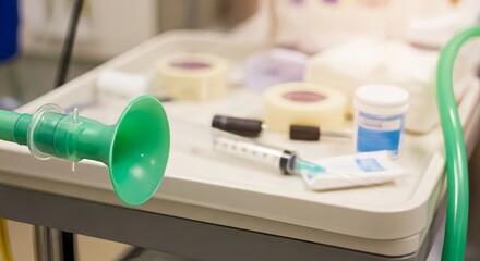 Fototapeta premium Medical Nebulizer Mask with Supplies on Hospital Cart