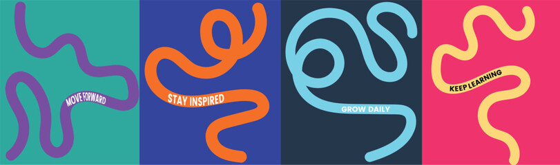 Colorful abstract poster with flowing curved shapes in bright tones featuring smooth, dynamic wavy lines and motivational typography for modern creative spaces © Rasel Ahmed