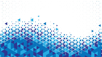 Abstract blue geometric triangle wave background, modern polygon grid pattern, dynamic gradient mosaic design with white copy space