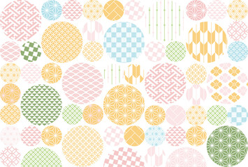 【春の背景素材】伝統文様のカラフルな和柄イラスト