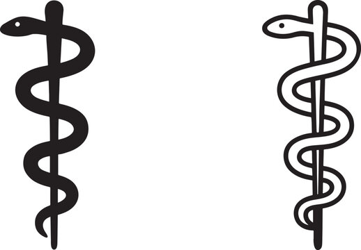 Rod of Asclepius bold uniform stroke medical symbol.