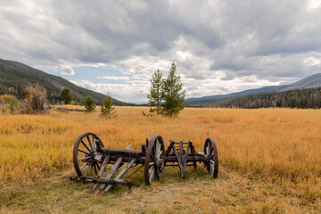 Autumn Mountain Meadow with Vintage Farm Equipment in Colorado
