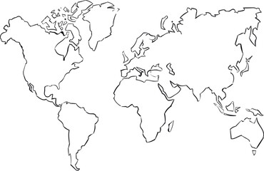 Obraz premium World map in linear style. Continents contour drawing