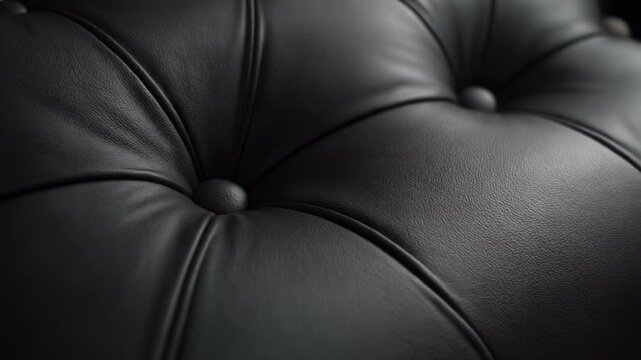 Luxury black tufted leather texture close up with button detail on sofa upholstery background