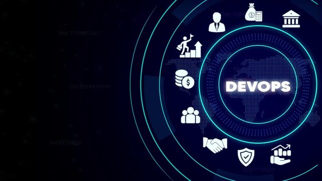 Dev Ops Concept with Representing Collaboration, Finance, and Growth on Dark Background devops development