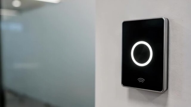 Medium shot of a hand holding a sleek access card near a reader with the person and surroundings softly out of focus to emphasize the digital access method.