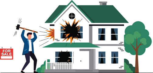 Man demolishing house with sledgehammer