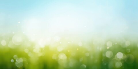 Obraz premium Blurred green field with sunlight and bokeh grass