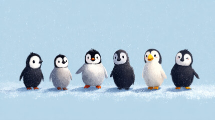 Fototapeta premium Cute penguins standing together on snowy Antarctic ice