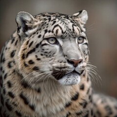 Obraz premium Profile view of a powerful snow leopard in a cold mountain environment