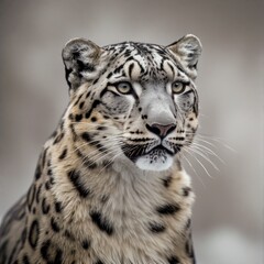 Fototapeta premium Beautiful snow leopard resting on a snowy cliff in the Himalayas