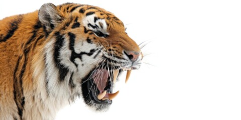 Obraz premium Roaring tiger close-up on white background