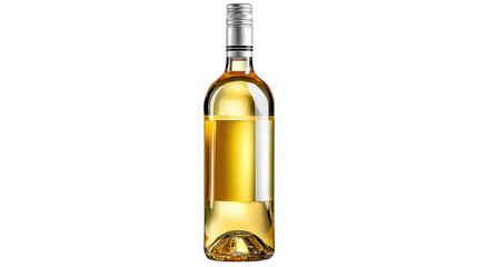 Elegant Elixir: A pristine bottle of premium white wine, its clear glass showcasing the golden liquid within, sealed with a sophisticated silver cap.