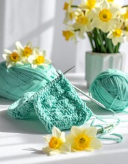Strickprojekt mit Fr&uuml;hlingsblumen