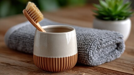 Bamboo toothbrush for eco friendly dental care, promoting sustainability and zero waste bathroom routine