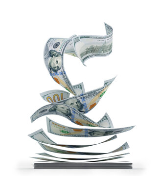 Flying US Dollar Banknotes Above Stack &ndash; Money Flow Concept 3D Render