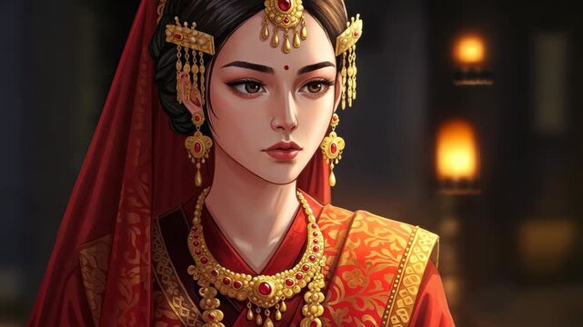 Regal Portrait: A beautifully rendered image of a woman adorned in elegant traditional attire, representing grace and nobility