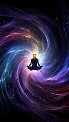 Obraz premium Meditating Silhouette in Cosmic Nebula