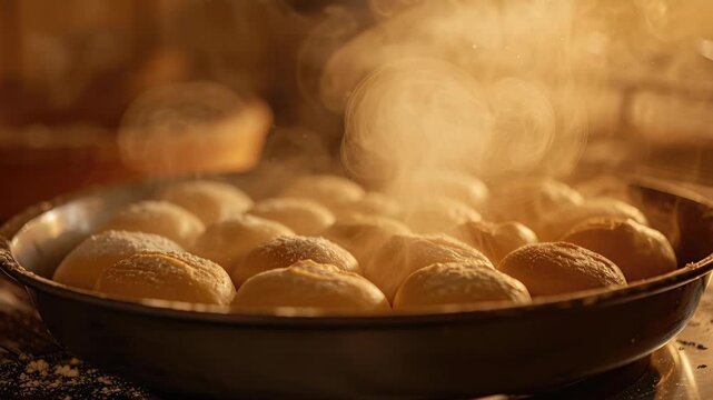 Golden Crusts of Aroma: Freshly baked rolls steaming in a warm, inviting oven, filling the air with the comforting fragrance of home.