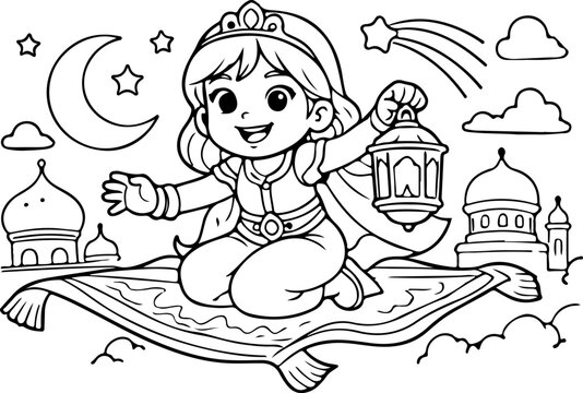 Ramadan kareem illustration dodle art islamic Coloring page
