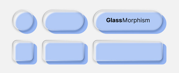 Liquid glass morphism vector elements in various shapes. UI or UX design concept for modern applications and web interfaces.