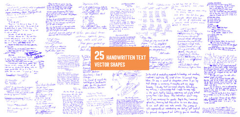 Naklejka premium Handwritten Text Vector Shapes: A collection of various handwritten texts captured on a surface, providing versatile design elements for creative projects. 