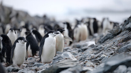 Fototapeta premium Emperor penguin standing on frozen antarctic ice in a pristine snowy wilderness under natural daylight