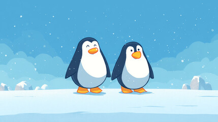 Obraz premium Cute cartoon penguins standing together in a playful illustration