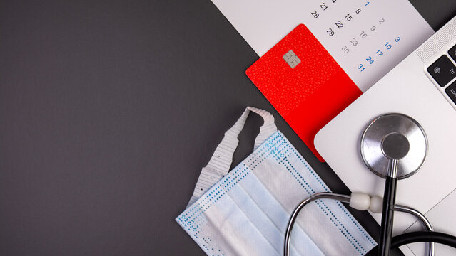 Medical costs and private medical care. Wallet, money and stethoscope