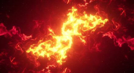 Fototapeta premium dynamic cosmic energy burst with vibrant yellow and red flames glowing intensely in deep space showcasing power energy.