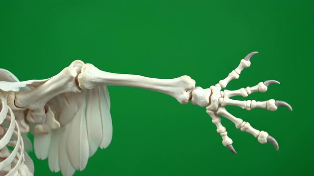 Detailed Close Up Realistic Bird Wing Bone Anatomy Flapping Animation Isolated On Green Screen Background