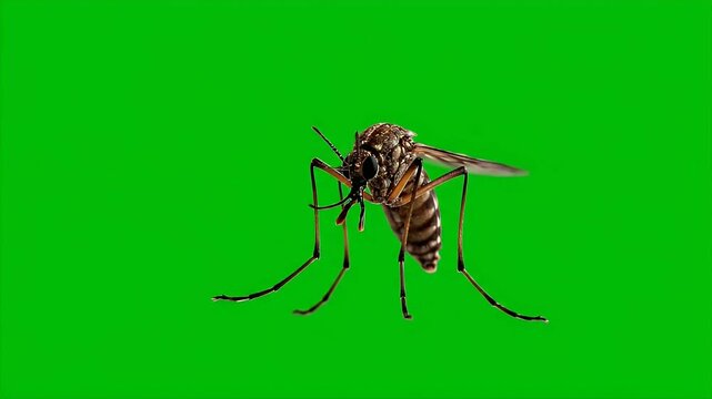 Detailed Realistic Mosquito Insect Hovering Motion With Visible Proboscis Isolated On Green Screen Background