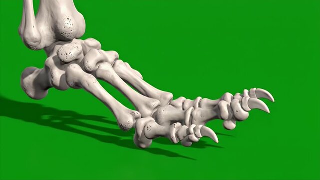 Realistic Animal Skeletal Foot Anatomy Loop With Claws on Green Screen Background