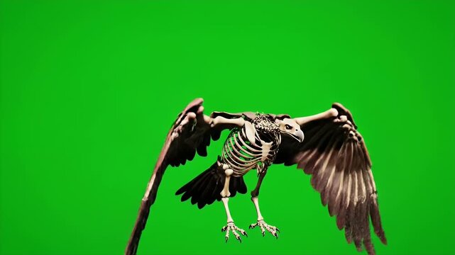 Realistic Bird Skeletal Anatomy Full Body Wing Flap Loop Isolated on Green Screen Background