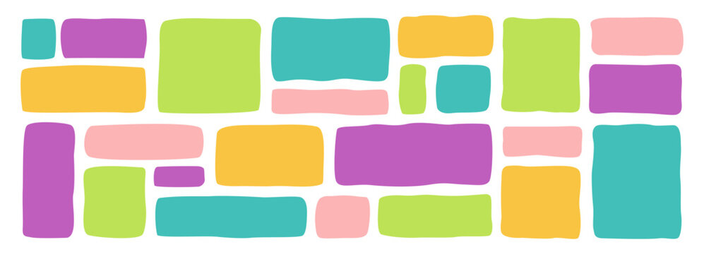Rectangle irregular organic set with color cute vector shape frame box. Hand drawn rough collage with abstract wavy background. Text rectangle banner with figure graphic shape