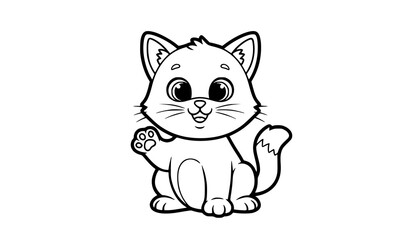 Fototapeta premium Cute Cartoon Cat Coloring Page for Kids Simple Kitten Outline Vector