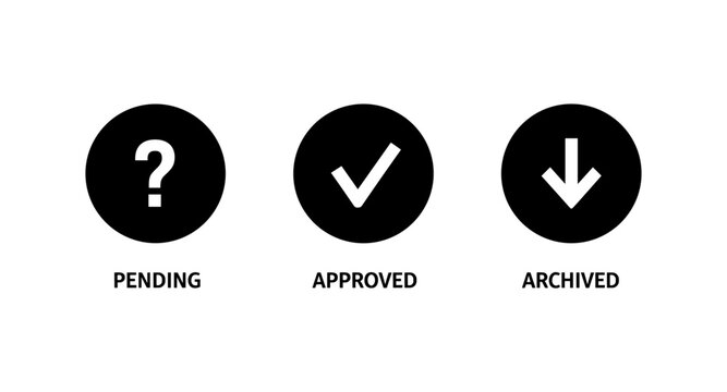 Status icons: pending, approved, and archived workflow stages