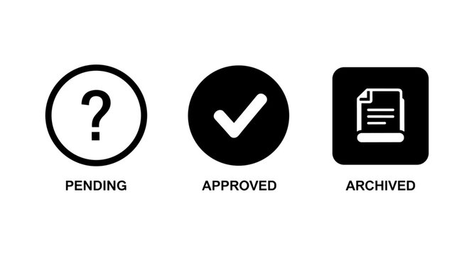 Status icons: pending, approved, and archived document states