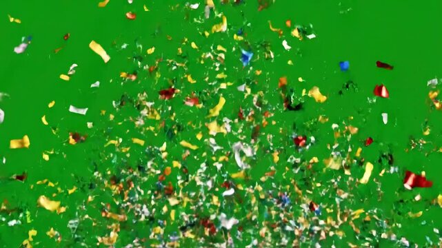 Green Screen colorful isolated confetti party popper explosion blast realistic on transparent background alpha matte channel perfect for compositing into your cgi scene 4k prores 4444 2 with