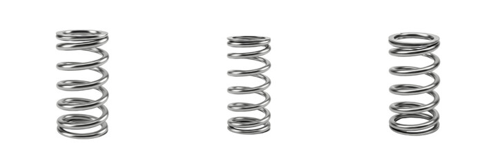Mechanical coil spring isolated on white background, steel compression and tension helical spring component for automotive suspension, engine valve train, industrial machinery and load bearing mechani
