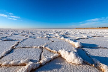 Obraz premium Salt Crystals Formed on Dry Ground Under Clear Blue Sky