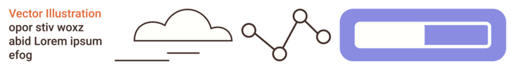 Obraz premium Technology, data visualization, progress tracking, cloud storage, analytics, workflow management. Minimalist illustrations of cloud, node graph and progress bar. Data visualization and cloud storage