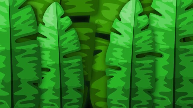 Green tropical leaves seamless transition on alpha channel transparent background