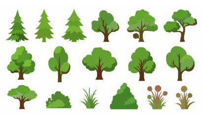 Stylized cartoon vegetation trees and shrubs vector collection © MstLiza