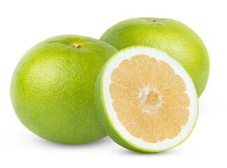 Citrus sweetie grapefruit fruit and half of pomelo, pomelit or oroblanco citrus fruit isolated with clipping path.